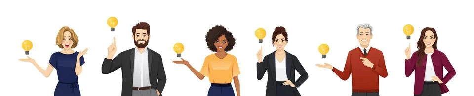 Set of people making idea with bulb Stock Illustration