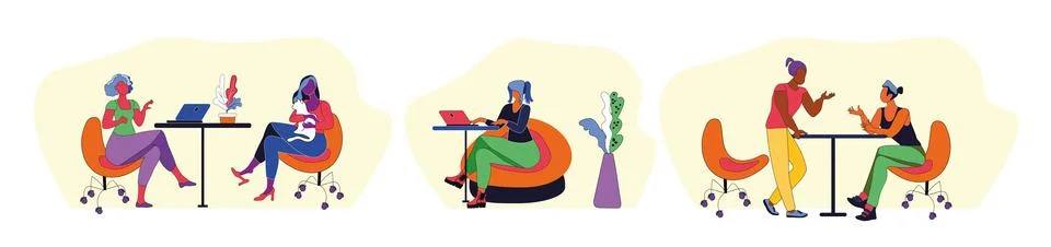 Set of people in the office, bright vector illustration, Not AI, hand drawn for Illustrazione stock
