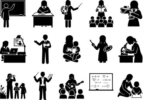 Set of People Performing Various Professional and Educational Activities Icon 스톡 일러스트