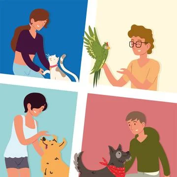Set of people with pets Stock Illustration