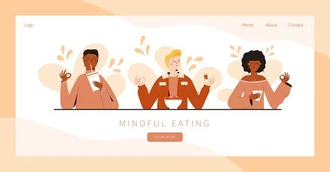 Set of people practicing mindful eating exercise. Concept illustration for me Stock Illustration