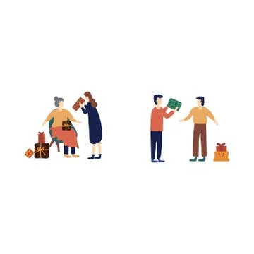 A set of people preparing for the winter holidays. Dress up the Christmas tree Stock Illustration