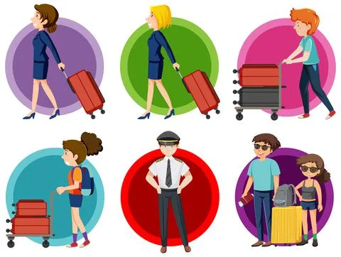 Set of people pulling luggage Stock Illustration