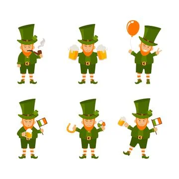 Set of people. St. Patrick s Day poster. Leprechaun in a face mask. Vector il Stock Illustration