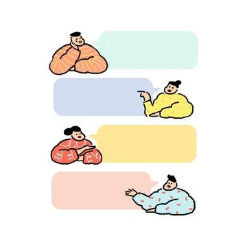 Set of people talking with blank speech bubbles in cartoon style. Illustrazione stock