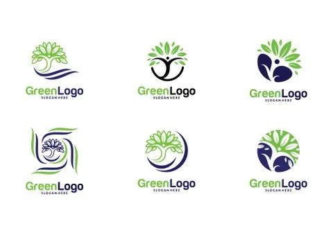 Set of People Tree Logo and Icon Template, Green logo vector Stock Illustration