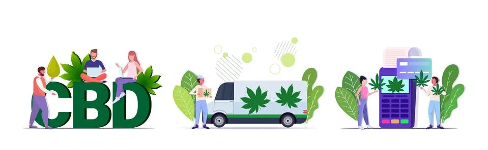 Set people using cbd hemp oil delivering marijuana buying medical cannabis dr Stock Illustration