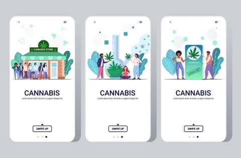 Set people using marijuana cannabis drug consumption concept mobile app smart イラスト素材