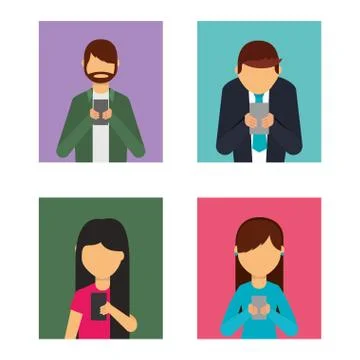 Set of people using mobile phone avatars Stock Illustration