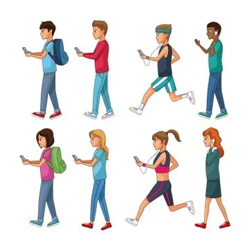 Set of people using smartphone 스톡 일러스트