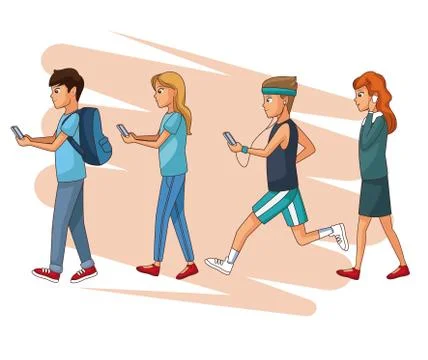 Set of people using smartphone 스톡 일러스트