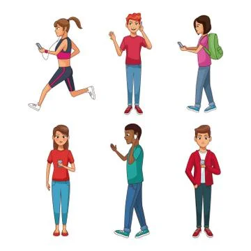 Set of people using smartphone 스톡 일러스트