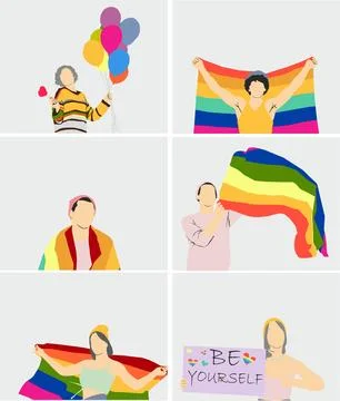 Set of people vector icons profile half isolated LGBT pride month	 Stock Illustration