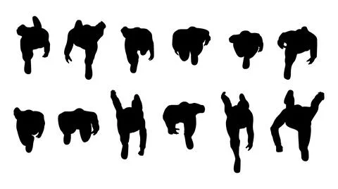 Set of people walking top view in city silhouette. Illustrazione stock