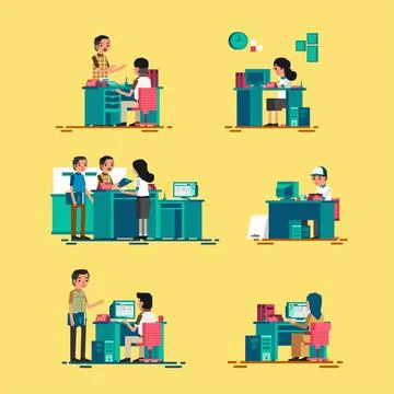 Set of people work in officevector illustration Stock Illustration