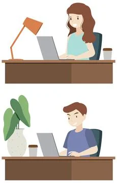 Set people working using laptop flat design 스톡 일러스트