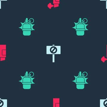 Set Pepper spray, Protest and Hand grenade on seamless pattern. Vector 스톡 일러스트