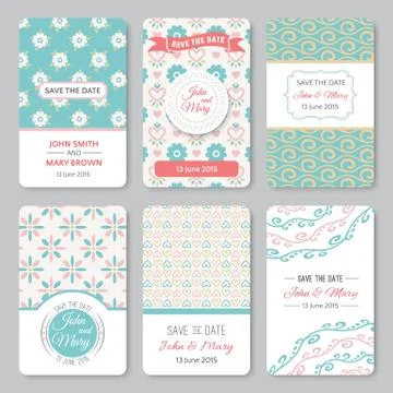 Set of perfect wedding templates with pattern theme Stock Illustration
