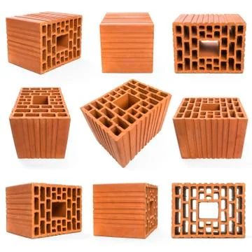Set perforated red bricks Stock Photos