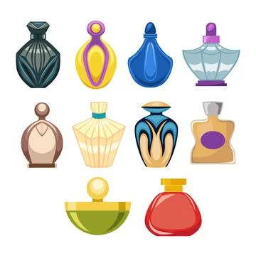 Set of Perfume bottle set Collection, luxury fragrance perfumery, Beauty pr.. Illustration