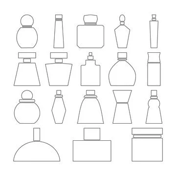 Set of perfume bottles icons. Linear and outline vector icons.  Stock Illustration