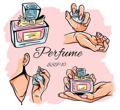 Set of perfume bottles vector illustration. Stock-Illustration