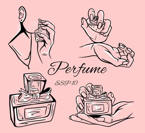Set of perfume bottles vector illustration. Ilustração Stock