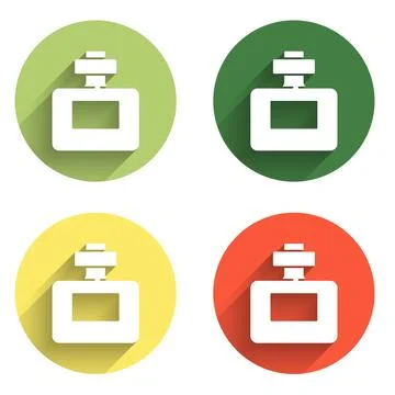 Set Perfume icon isolated with long shadow background. Color circle button... Stock Illustration