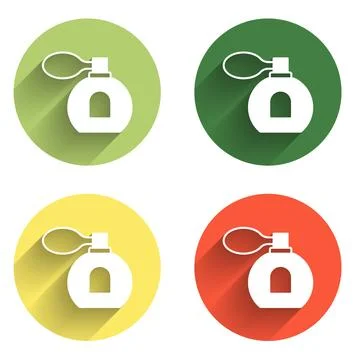 Set Perfume icon isolated with long shadow background. Color circle button... 库存插图