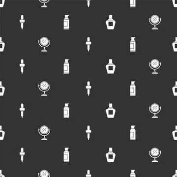 Set Perfume, Round makeup mirror, Pipette and Spray can for hairspray on Stock-Illustration