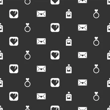 Set Perfume, Wedding rings, Broken heart or divorce and Envelope with Valentine Ilustração Stock