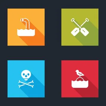 Set Periscope, Paddle, Skull on crossbones and Seagull sits buoy icon. Vector Illustrazione stock