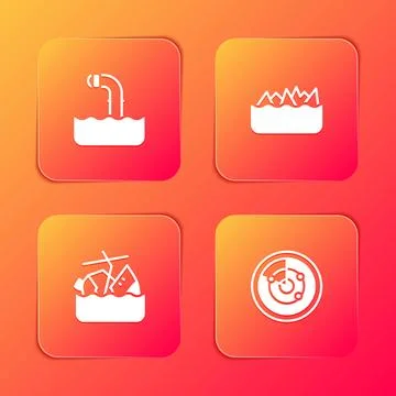 Set Periscope, Sharp stone reefs, Sinking cruise ship and Radar with target.. Stock Illustration