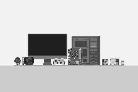Set of personal computer hardware PC components Gadgets and Devices collectio Stock-Illustration