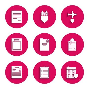 Set Personal folder, Clipboard with checklist, House shield, File document and 스톡 일러스트