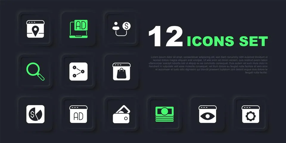 Set Personal information collection, Browser setting, Share, Stacks paper m.. Illustrazione stock