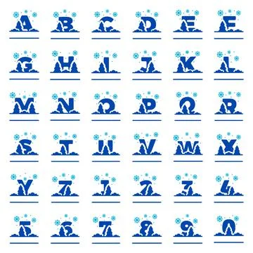 A set of personalized monograms, letters, numbers in the form of a winter com Stock Illustration