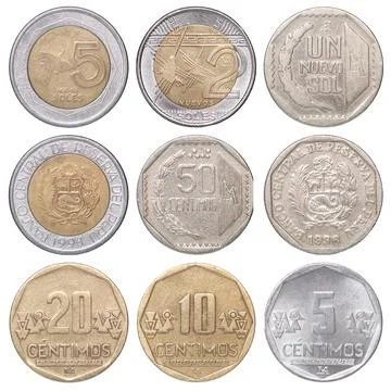 Set of Peruvian coins Stock Photos