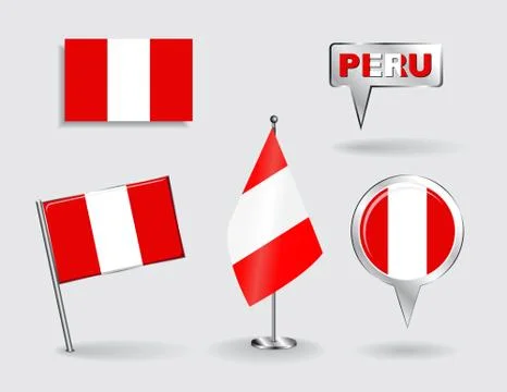 Set of Peruvian pin, icon and map pointer flags. Vector Illustrazione stock