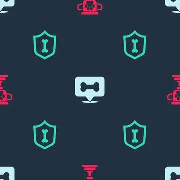 Set Pet award, Dog bone and Animal health insurance on seamless pattern. Vect Illustrazione stock