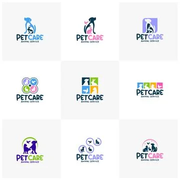 Set of Pet care logo design concept. Pet service logo vector template. Icon.. Stock Illustration