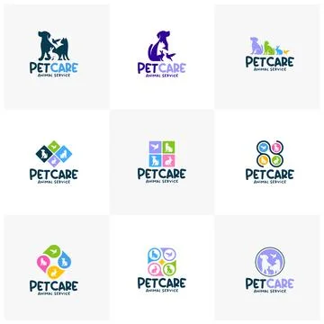 Set of Pet care logo design concept. Pet service logo vector template. Icon.. Stock Illustration