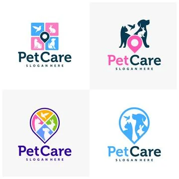 Set of Pet care with point logo design concept. Pet service logo vector tem.. 스톡 일러스트