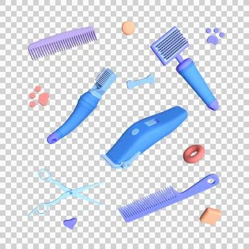 Set of pet care tools. 3d rendering Stock Illustration