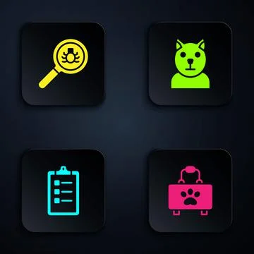 Set Pet first aid kit, Flea search, Grooming salon price list and Cat. Black  イラスト素材