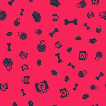 Set Pet first aid kit, food bowl, World pet and Dog bone on seamless pattern Ilustración de archivo