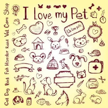 Set pet, hand drawing, vector. Illustrazione stock