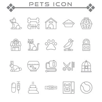 Set of Pet Related Vector Line Icons. Stock Illustration