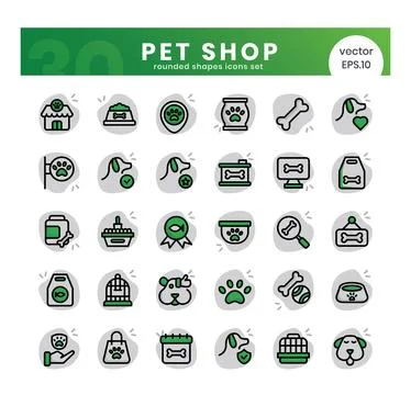Set of pet shop icons. Rounded shapes style icon bundle. Vector Illustration Stock Illustration