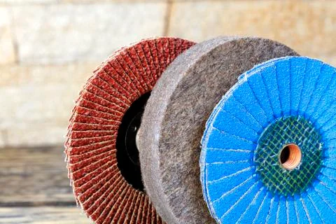 Set of petal circlesfor grinding from different grains and a felt circle on a Stock Photos